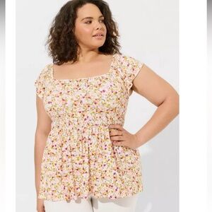 Torrid Cinched waist babydoll Super Soft Knit Floral top 1x
